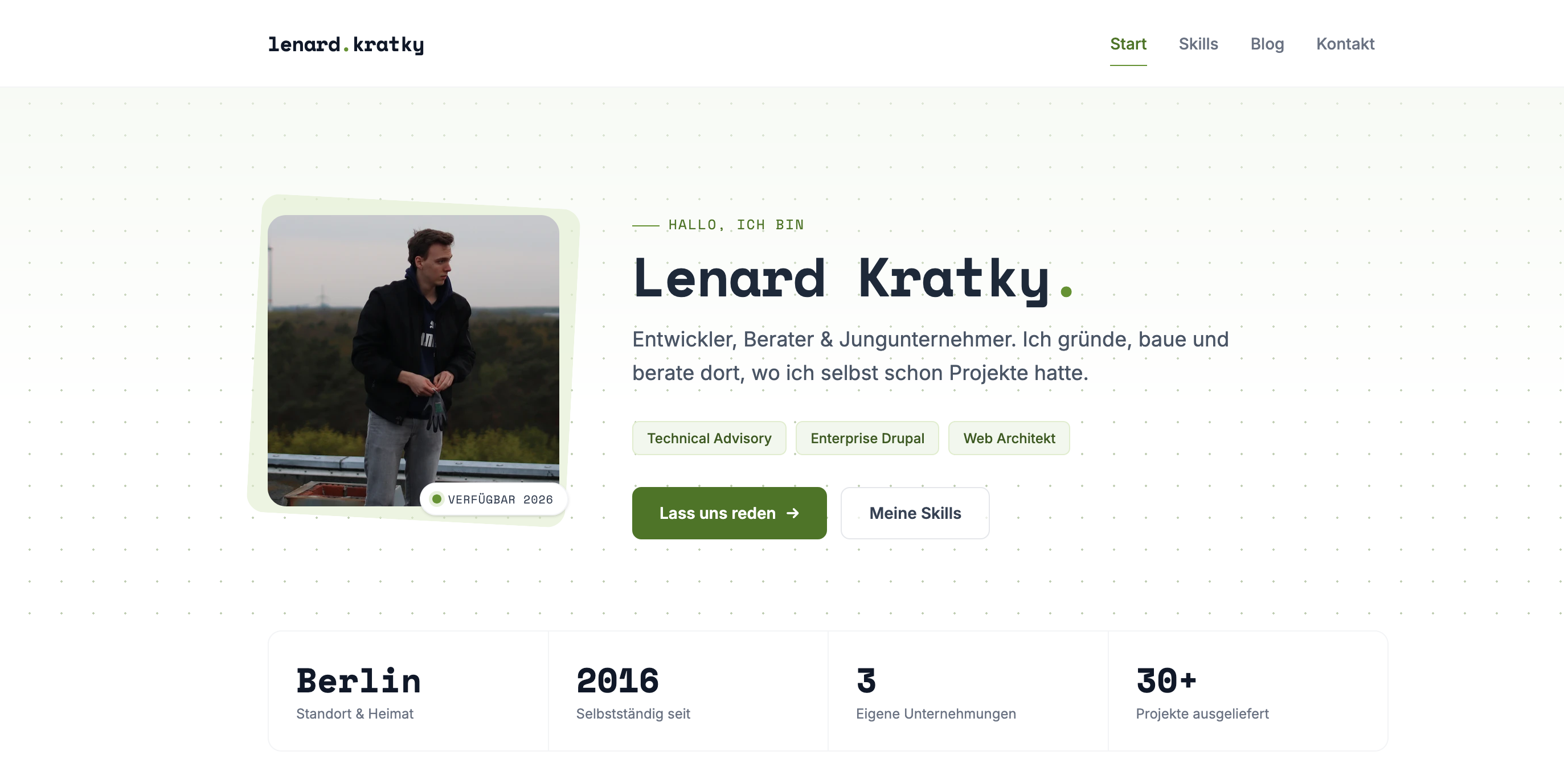 Screenshot der fertigen Website kratky.pro